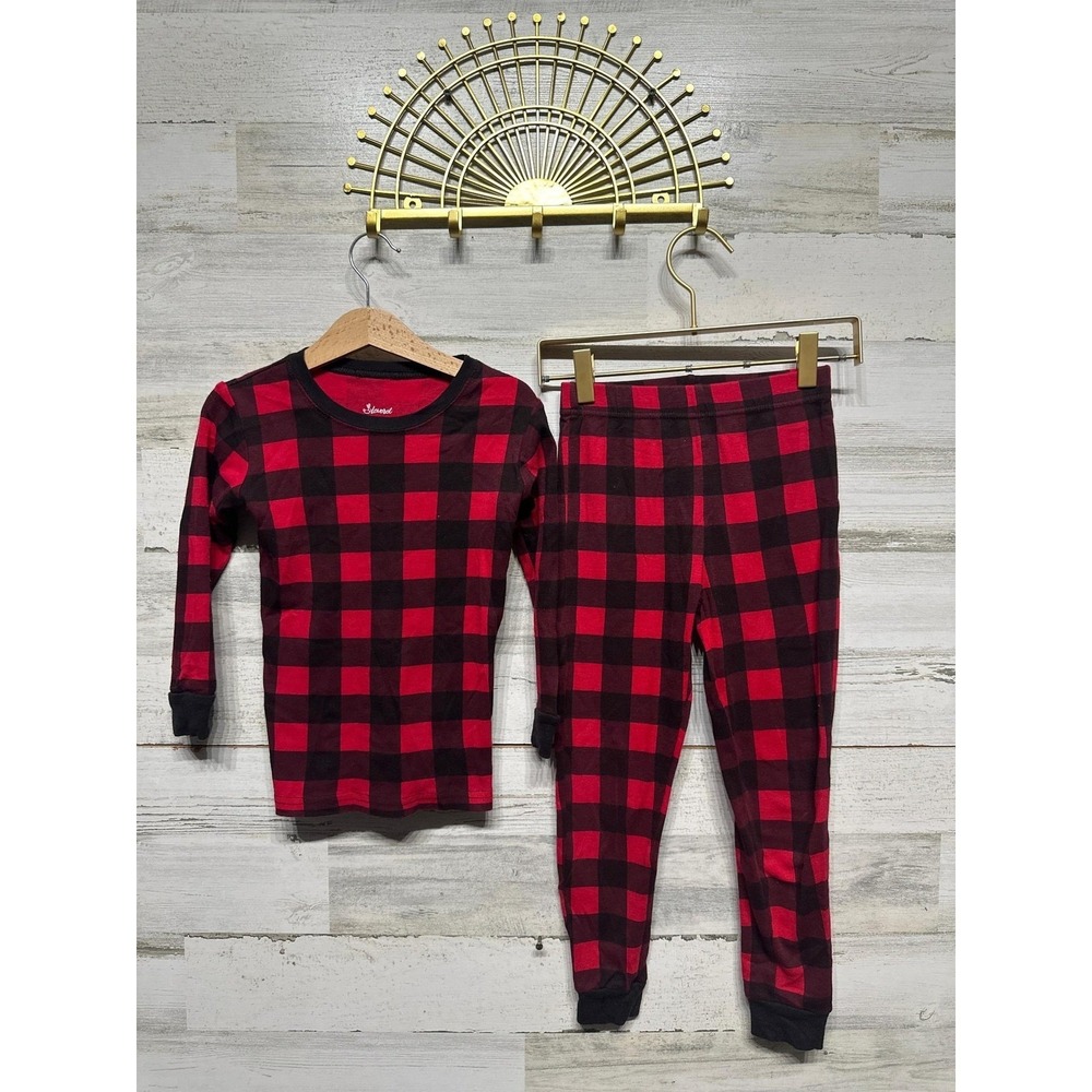 Leveret Pajama Set Boys Size‎ 6 Red Black Buffalo Plaid Cotton Snug Fit EUC